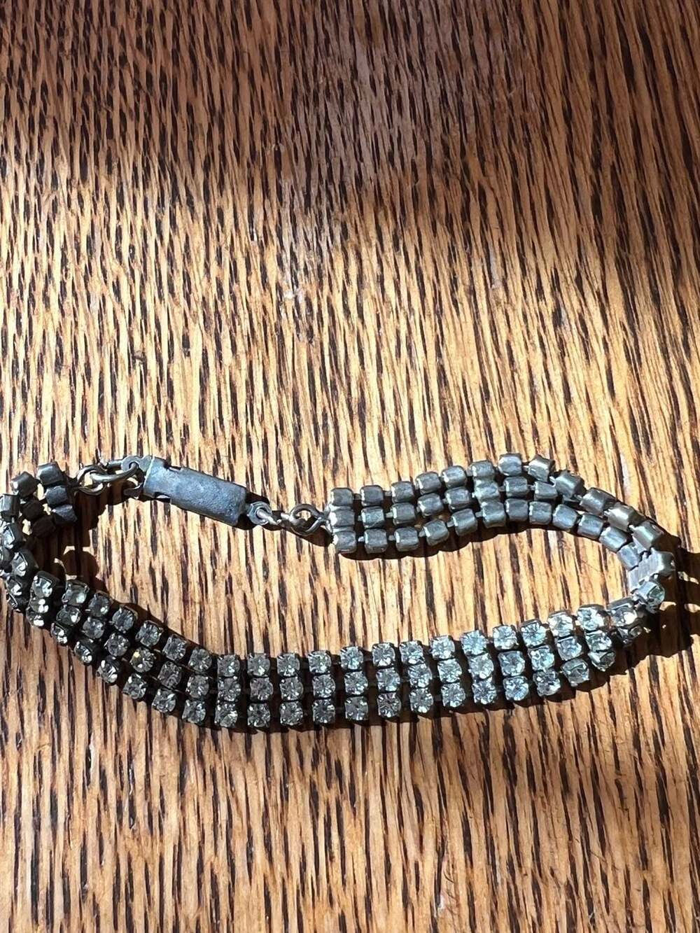 Vintage Rhinestone Tennis Bracelet: 1950s AB Crystal Bridal Jewelry - ,